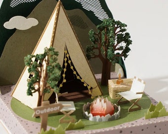 Camping - DIY Paper Sculpture Kit - Papercutting / Paper Craft - Crafting Kit