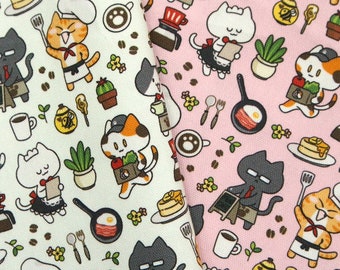 Cat Cafe 58" Decor Upholstery Fabric - Japanese Oxford Cotton