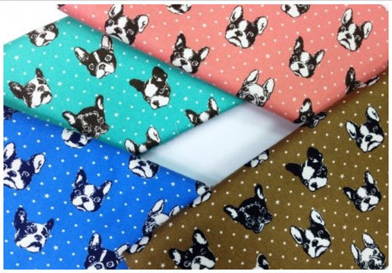 French Bulldog in Blue Fat Quarter Japanese Fabric Oxford Cotton Kokka Fabric from Japan
