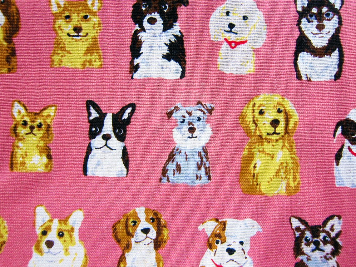 Animal Print Fabric Dog Portraits on Pink Cotton Linen Etsy
