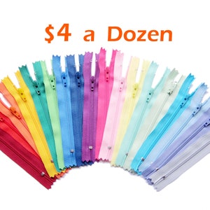 YKK Zippers by the Dozen - 54 Colors Available - 4" to 22" Nylon Zips for Sewing and Crafting