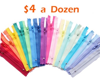 YKK Zippers by the Dozen - 54 Colors Available - 4" to 22" Nylon Zips for Sewing and Crafting