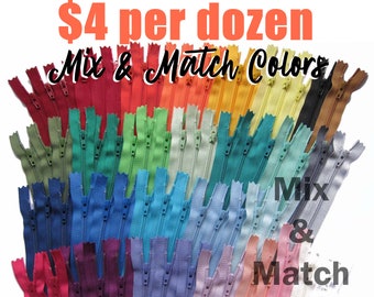 YKK Zippers by the Dozen - Mix and Match from 54 Colors - Nylon Zips for Sewing and Crafting 4" to 22"