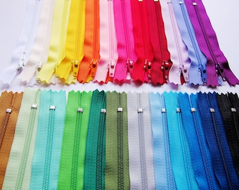24 Colors Sampler Pack YKK Nylon Zippers - 4" to 22" Zips for Crafting and Sewing