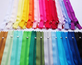 Pacote de amostra de 24 cores Zíperes de nylon YKK - Zíperes de 4" a 22" para artesanato e costura