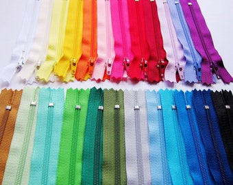 24 Colors Sampler Pack YKK Nylon Zippers - 4" to 22" Zips for Crafting and Sewing