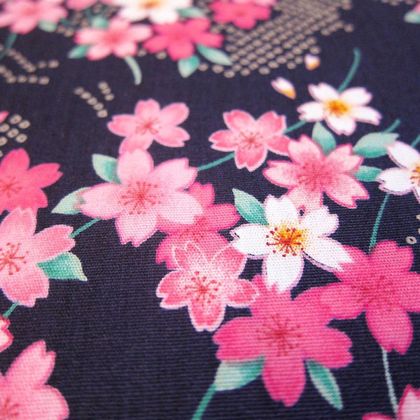 Cherry Blossoms on Navy - Japanese Cotton Fabric - Half Yard