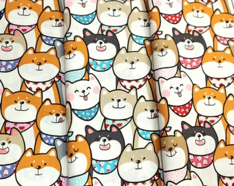 Shiba Inu in Scarves - Japanese Animal Print Fabric for Sewing, Quilting, Crafting