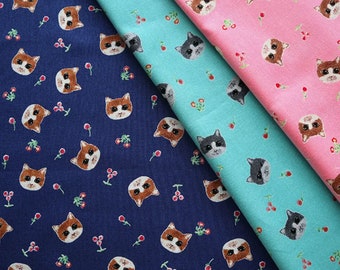 Bright Eyed Cats - Japanese Cotton Fabric for Sewing, Crafting, Dress, Apron, Bucket Hat, Pouch, Bag