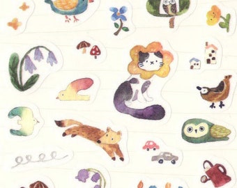 Forest Animals Transparent Sticker Sheet - Waterproof Journal Clear Stickers for Planner Scrapbook Decoration, Taiwan / Asian Designs