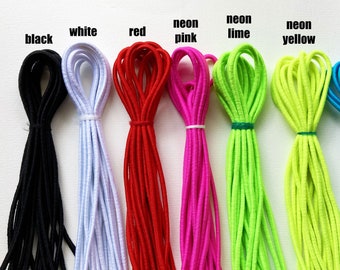 Elastic Cord for Hair Ties in Black White Pink Yellow Orange Brown Blue Purple Green Silver Gold - 3mm Round Elastic