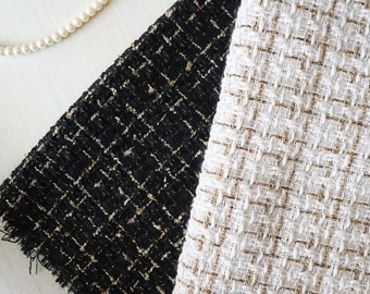 Bouclé Fabric in Black, White and Gold - 56" Cotton Linen Blend Fashion Fabric - Large Half Yard