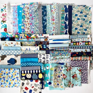 Blaue Stoffreste Grab Bag - Destash Japanischer Baumwollstoff, Leinenstoff, Baumwolle-Leinen-Mischung