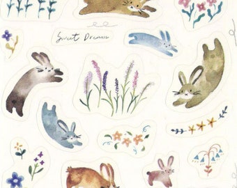 Transparent Sticker Sheets - Rabbits in the Garden - Waterproof Journal Clear Stickers for Planner Scrapbook Decoration