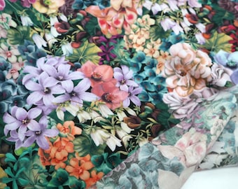 Realistic Flowers Print - Cotton Fabric By The Yard for Sewing, Home Decor, Dressmaking