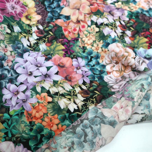 Impression réaliste de fleurs - Tissu en coton par mètre pour la couture, la décoration intérieure et la couture