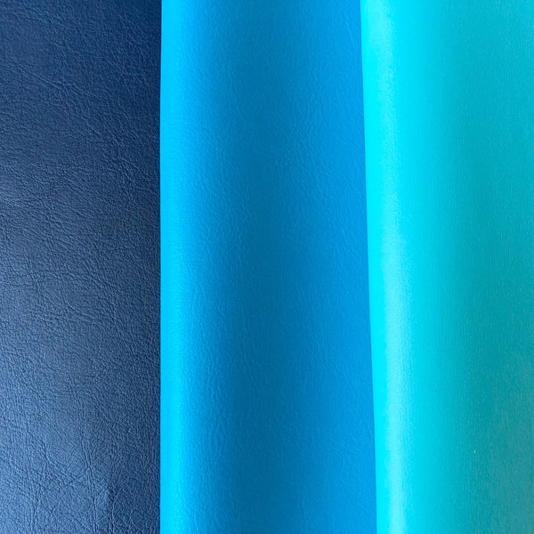 Blue Vegan Leather Fabric For Upholstery, Faux Leather in Lambskin Pattern Matte Finish