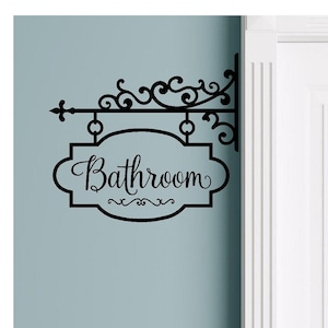 Bathroom Hang Sign Removable Self Adhesive Vinyl Lettering Wall Decal Sticker image 1