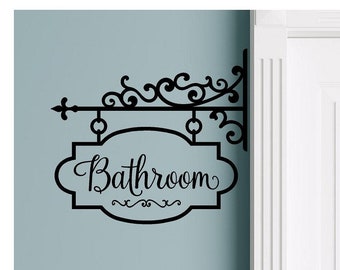 Bathroom Hang Sign Removable Self Adhesive Vinyl Lettering Wall Decal Sticker
