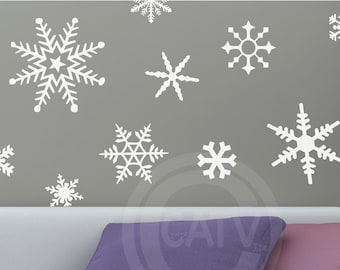 Original Winter Snowflake Vinyl Decals Set of 12 LARGE or XL Christmas Holiday Wall Decal Sticker Home Decor Craft Window Gift Front Door