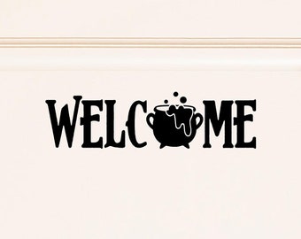 WELCOME with pumpkin, skull, spider webb, frankenstein Halloween Sign Holiday Vinyl Lettering Wall Decal Sticker Decals Craft Gift Bats