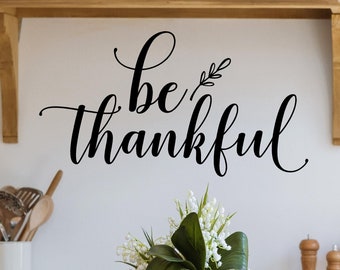 Be Thankful with Leaf Flourish Fall Home Decals Vinyl Lettering Wall Decal Sticker Self Adhesive Thanksgiving Quote Decor