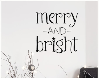 Merry and Bright (star) Christmas Holiday Vinyl Lettering Wall Decal Sticker Home Decor