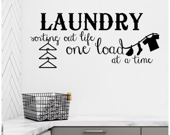 Laundry Sorting Out Life One Load At A Time vinyl lettering quote wall saying sticker art