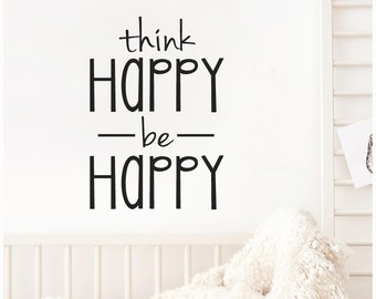 Think happy be happy vinyl lettering wall quote self adhesive sticker decal