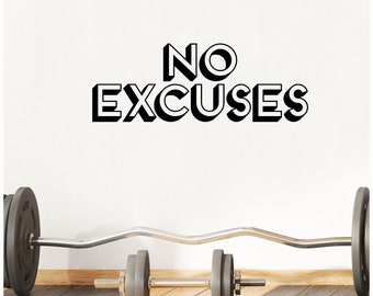 NO EXCUSES - shadow font Motivational Quote Vinyl Lettering Wall Decal Removable Sticker Laptop Words
