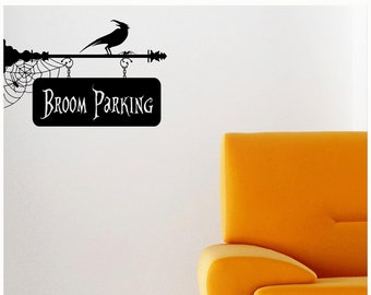 Halloween Witch Broom Parking Holiday Vinyl Lettering Wall Decal Sticker Home Decor Craft Gift DIY Crow Spider