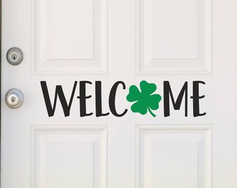 WELCOME with lucky clover window door stickers wall decals clover fun decoration vinyl decal spring classroom teacher st. patricks day