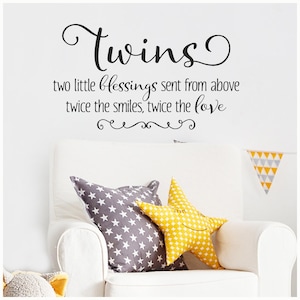 Twins two little blessings sent from above twice the smiles twice the love vinyl lettering wall decal sticker image 1