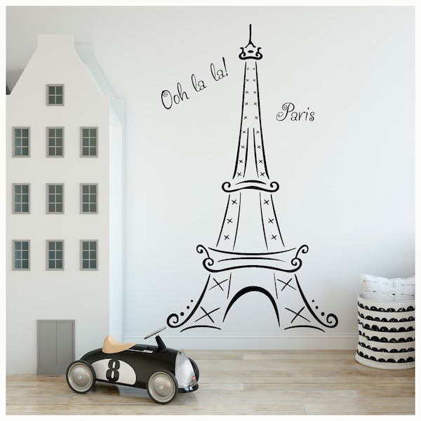 Eiffel Tower Ooh La La Paris Vinyl Lettering Wall Decals Saying Decal Sticker Decor Kids Room Nursery