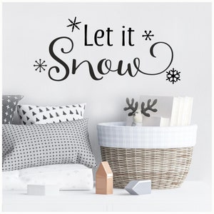 Let it Snow with Snowflakes Winter Christmas Holiday Vinyl Lettering Wall Decal Sticker Home Decor Craft Gift DIY