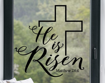 He is Risen Matthew 28:6 with Cross Easter Wall Decal Vinyl Sticker spring Decals Self Adhesive Peel and Stick spiritual Christ