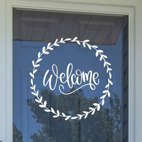 With Wreath Vinyl Lettering Wall Decal Front Door Etsy