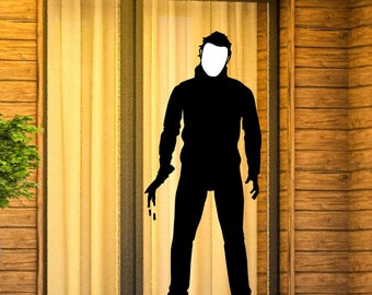 Halloween Michael Myers inspired up to Life Size with Large Knife Spooky Halloween Wall Decal Scary Decals for Decorating Party Decor