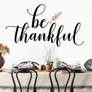 Be Thankful with Leaf Flourish Fall Home Decals Vinyl Lettering Wall Decal Sticker Self Adhesive Thanksgiving Quote Decor