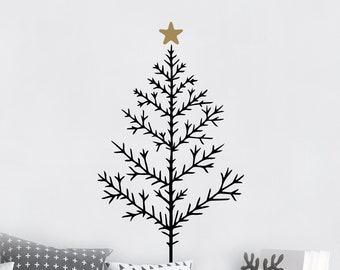 Winter Christmas Tree with Star decal vinyl lettering holiday wall decals stickers self adhesive removable