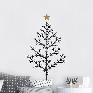 Winter Christmas Tree with Star decal vinyl lettering holiday wall decals stickers self adhesive removable