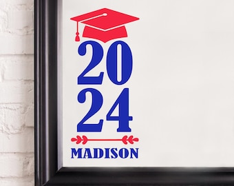 2024 Graduation Cap with Flourish Personalized Gift Custom Name, Year and School Colors Car Window laptop Sticker Decals Vinyl Wall Decal