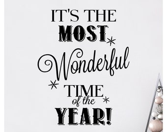 It's the Most Wonderful Time of the Year! Christmas Holiday Vinyl Lettering Wall Decal Sticker Home Decor