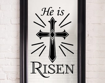 He is Risen with Detailed Cross Easter Wall Decal Vinyl Sticker spring Decals Self Adhesive Peel and Stick spiritual Christ