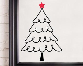 Whimsical Christmas Tree with Star - Holiday decals Christmas Vinyl Wall Decal Winter Quote Sticker