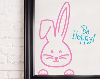Easter Bunny with Be Hoppy decal vinyl lettering Wall Decals Vinyl Sticker spring Decals Self Adhesive Peel and Stick