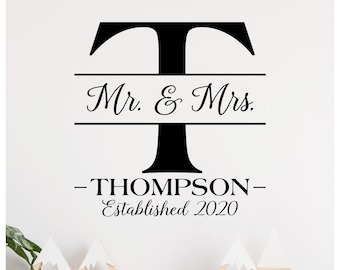 Custom Mr & Mrs Last Name and Established Year Vinyl Lettering Wall Decal Wedding Reception Decor Anniversary Gift Decals