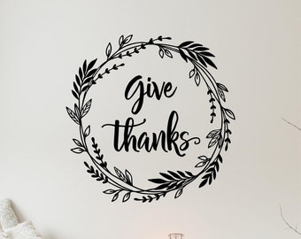 Give Thanks Fancy Wreath fall decals  Vinyl Lettering Wall Decal Home Decor Sticker Scripture Thanksgiving Quote