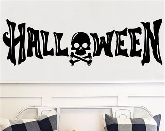 Halloween with Skull Spooky Halloween Wall Decal Sticker Vinyl Lettering Spider Decals Halloween Decor Pumpkin Stickers