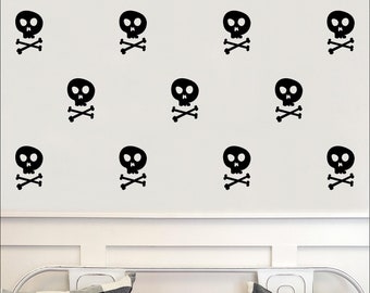 Cute Skull and Cross Bones Wall Pattern Halloween Sign Holiday Vinyl Lettering Wall Decal Sticker Home Decor Decals Craft Gift Bats
